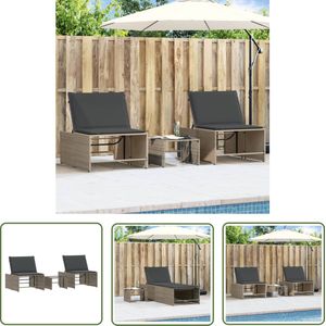 The Living Store Ligstoel Set Grijs PE Rattan 70 x 98 cm - Verstelbare Rugleuning