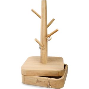 Houten sieradenboom met 4 niveaus en opbergdoos - Sieradenorganizer voor kettingen, oorbellen, ringen - Decoratieve sieradenopslag