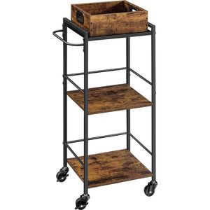 Vintage Serveerwagen - Barwagen - Rollende Kar - Spaanplaat & Staal - 30cm x 34,7cm x 86cm - Vintage Bruin-Zwart - 5,3kg - 30kg statische belasting