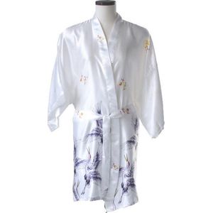 TA-HWA - Dames Kimono Kort- met Kraanvogels - Wit - Maat L