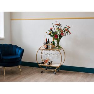 KANDR bar cart - wijn tafel - serveer trolley - serveerwagen - keukentrolley - op wielen - rond - goud