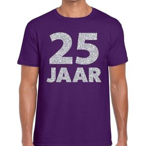 25 jaar zilver glitter verjaardag t-shirt paars heren - verjaardag / jubileum shirts L