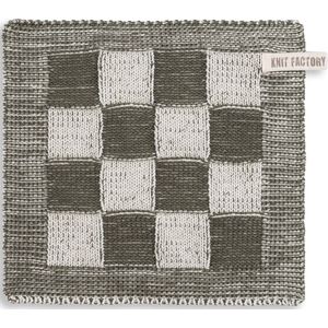 Knit Factory Gebreide Pannenlap Block - Pannenlappen gemaakt van 50% katoen & 50% acryl - Blokken motief - Traditionele look - 1 stuk - Ecru/Khaki - 23x23 cm