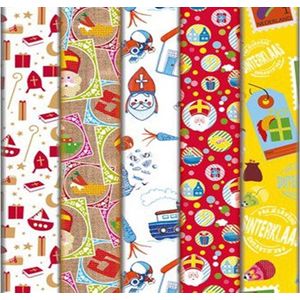 Assortiment 5 rollen SINTERKLAAS - Inpakpapier - Pakpapier - Cadeaupapier- 46.5 x 250 cm.