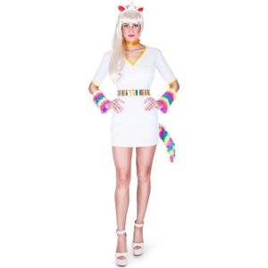 Karnival Costumes Regenboog Eenhoorn Unicorn kostuum voor vrouwen Carnavalskleding Dames Carnaval - Polyester - Maat XS - 4-Delig Jurk/Armband/Nekband/Hoofdband