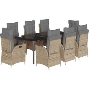 vidaXL - 9-delige - Tuinset - met - kussens - poly - rattan - beige