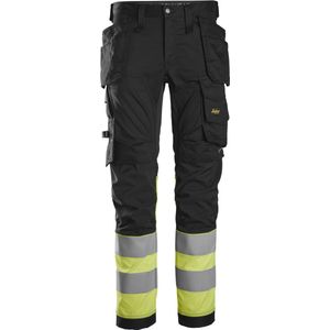 Snickers 6234 High-Vis, Klasse 1 Stretchbroek met holsterzakken - Zwart/High-Vis Geel - 54