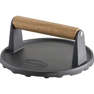 Barbecuegewicht - Hoogwaardig gietijzer - Houten handgreep - Diameter 175 cm - Snellere garing van hamburgers en steaks smash burger