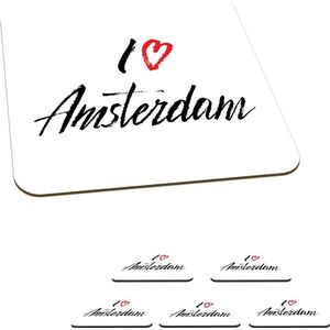 Onderzetters voor glazen - Amsterdam - Quotes - I love Amsterdam - 10x10 cm - Glasonderzetters - 6 stuks