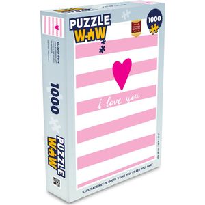 Puzzel Illustratie met de quote ""I love you"" en een roze hart - Legpuzzel - Puzzel 1000 stukjes volwassenen