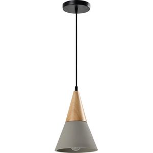 QUVIO Hanglamp landelijk - Lampen - Plafondlamp - Verlichting - Verlichting plafondlampen - Keukenverlichting - Lamp - E27 Fitting - Met 1 lichtpunt - Voor binnen - Beton - Hout - Metaal - D 18 cm - Grijs
