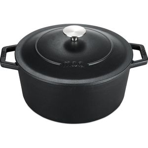 MOA Gietijzeren Braadpan - 5,7L - Voor Alle Warmtebronnen incl. Inductie - Met Deksel - Ø 26cm - Anti-Aanbaklaag - Zwart