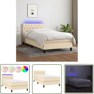 vidaXL Boxspring met Matras & LED 100x200 cm Crème Boxspring - Led Bed - Creme Boxspring - Pocketveer Matras - Adjustable Headboard