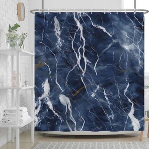 Marmeren Douchegordijn 180x180 cm – Luxe Blauw Marmer Baddecoratie – Waterdicht en Sneldrogend