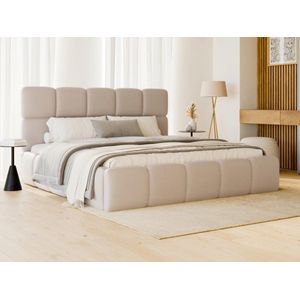 PASCAL MORABITO Bed met opbergruimte 160 x 200 cm - Stof met leereffect - Beige - DAMADO van Pascal Morabito L 190 cm x H 95 cm x D 224 cm