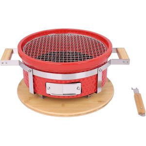 Hibachi Tafel Grill – Ronde Shichirin Tafel BBQ – Japanse Yakitori Grill – Keramisch – Geschikt voor Houtskool – Voor 1 tot 8 personen – ø 30 cm - Rood