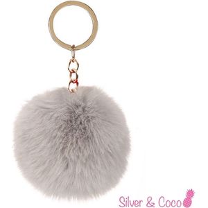 SilverAndCoco® - Faux Fur Bal / Meisjes Sleutelhanger Auto Huis / Key Chain Pom Pom / Sleutel Ring Nep Bol Imitatie Bont / Pluche Fluffy Bolletje / Sleutels Vrouwen - Grijs