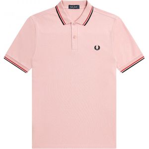 Fred Perry M3600 polo twin tipped shirt - pique - Chalky Pink / Washed Red / Black - Maat: S