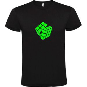 Zwart T-Shirt met “ Rubik's Kubus “ afbeelding Neon Groen Size XXXXL