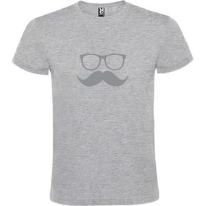 Grijs  T shirt met  print van ""Bril en Snor "" print Zilver size XL