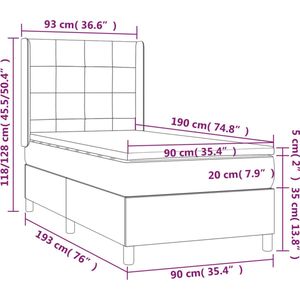 VidaXL Boxspring Matras Fluweel Lichtgrijs 90x190 cm