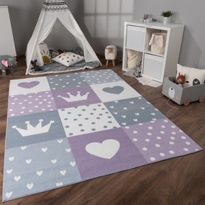 Paco Home Kindertapijt Kinderen Vloerkleed Kinderkamer Antislip Regenboog Hart Stippen 140x200 cm