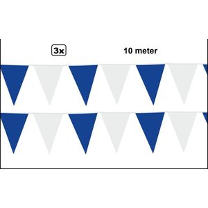 3x Vlaggenlijn blauw/wit 10 meter - vlaglijn festival feest party verjaardag thema feest kleur