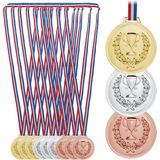 Relaxdays medailles voor kinderen - set van 12 - plastic kindermedailles met lint - sport