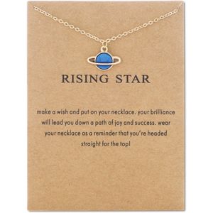 Bixorp Luck Gouden Dames Ketting met Blauwe Planeet - ""Rising Star"" - 45/50cm - Cadeau voor Vrouw - Goudkleurig