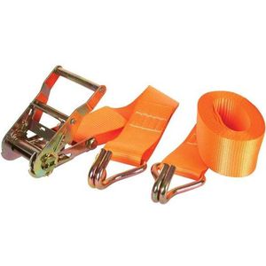 Toolland Spanband, tweedelig, met ratel en J-haken, voor het vastzetten van middelzware ladingen, max. 1000 kg, polyester, oranje, 4.5 m x 50 mm, 1 stuk