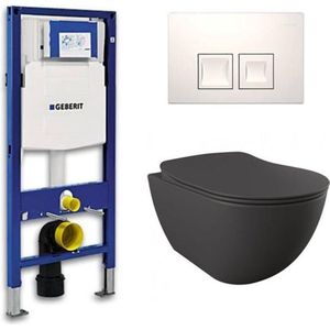 Geberit UP 100 toiletset - Inbouw WC Wandcloset - Creavit Mat Antraciet Geberit Delta-50 Wit