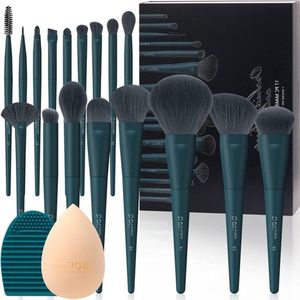 17 stuks make-upborstel set - reinigingsmat en spons - professionele gezichtspoeder oogschaduw kit