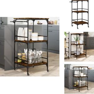 vidaXL Keukentrolley - Keukentrolleys - Trolley Keuken - Trolly Keuken - Keukentrolley 60,5x50x105 cm bewerkt hout gerookt eikenkleurig