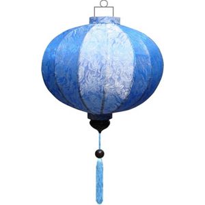 Blauwe zijden Chinese lampion lamp rond - G-BL-45-S