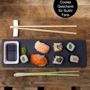 Sushi Set met Dipschalen - 10-delig Sushi Servies Set voor 2 personen - Leistenen Platen met Stokjes en Leggers Dipschalen en Leistenen Borden