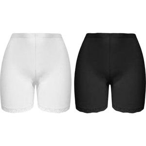 Dames Boxershorts - Lange Pijpjes - 3 Pack - Wit/Zwart - Maat L (703)