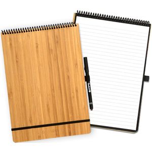 Bambook Notepad - Hardcover - A4 - Gelinieerde pagina's - Met 1 gratis stift - Uitwisbaar schrijfblok / herbruikbaar notitieblok / duurzaam kladblok / whiteboard collegeblok