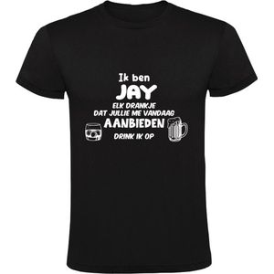 Ik ben Jay, elk drankje dat jullie me vandaag aanbieden drink ik op Heren T-shirt | drank | feest | jarig | verjaardag | vrijgezellenfeest | cadeau | kado