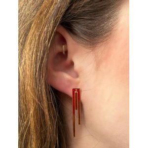 Bling-it lange moderne oorstekers / oorbellen dames / 925 sterling zilver / 14K goldplated /