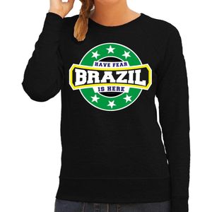 Have fear Brazil is here sweater met sterren embleem in de kleuren van de Braziliaanse vlag - zwart - dames - Brazilie supporter / Braziliaans elftal fan trui / EK / WK / kleding XL