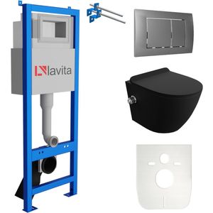 LAVITA® Inbouwreservoir Complete Toiletset LAV 101 - Inbouw WC Hangtoilet Wandcloset SALTO BLACK Zwart Mat - Bedieningsplaat 200.1.3 Satin - Voorwandelement voor toilet 40cm - Installatiesysteem
