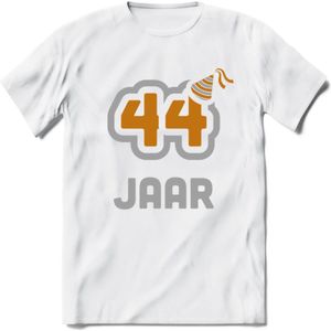 44 Jaar Feest T-Shirt | Goud - Zilver | Grappig Verjaardag Cadeau Shirt | Dames - Heren - Unisex | Tshirt Kleding Kado | - Wit - XXL