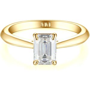 Elysium - 18k Geelgouden Smaragd Solitair Moissanite Ring - 0.6 karaat