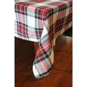 Tafelkleed Stewart wit 140 x 360 (Strijkvrij) - Schotse ruit - kerst - tartan - traditioneel - vintage