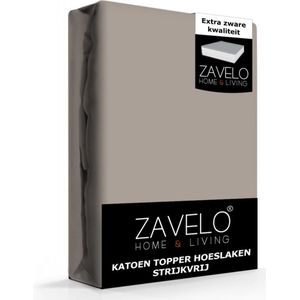 Zavelo Katoen Topper Hoeslaken Strijkvrij Zand - Lits-jumeaux (180x220 cm) - 100% Katoen - 10cm Hoekhoogte - Hoogwaardige Kwaliteit