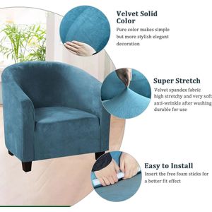 Fluwelen hoes voor kuipstoel, hoge stretch, clubstoelhoezen, wasbare hoezen voor fauteuil, bank, slipcover, meubelbeschermers voor eetkamer, woonkamer, kantoor (pauwblauw, fluweel)