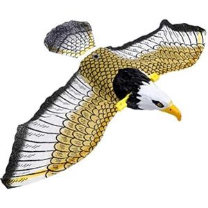 Vogelverschrikker valk, vliegende roofvogel als vogelverschrikker, vliegende vogelafweervalk, kunstmatige vliegende hawk adel, vogelverschrikker roofvogel valk hangend