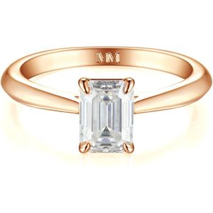 Elysium - 14k Roségouden Smaragd Solitair Moissanite Ring - 4.9 karaat