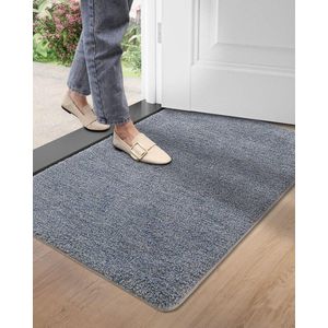 Vuilvangmat, antislip deurmat voor binnen en buiten, wasbaar entree tapijt, absorberende deurmat, vuilvangmat 80 x 120 cm, grijs-blauw