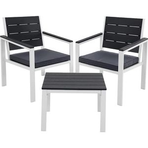 Tuinmeubelen - Set van 3 - 2 Tuinstoelen, 1 Tuintafel - 2 afneembare Kussens - voor Terras, Tuin, Balkon - metalen Frame - Rookgrijs-Zwart